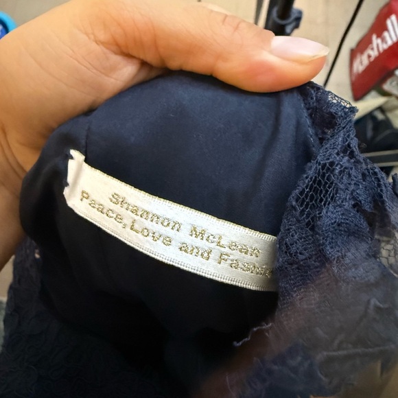 Shannon McLean Navy Blue Floral lace Off Shoulder Drop Waist Dress - Picture 3 of 5